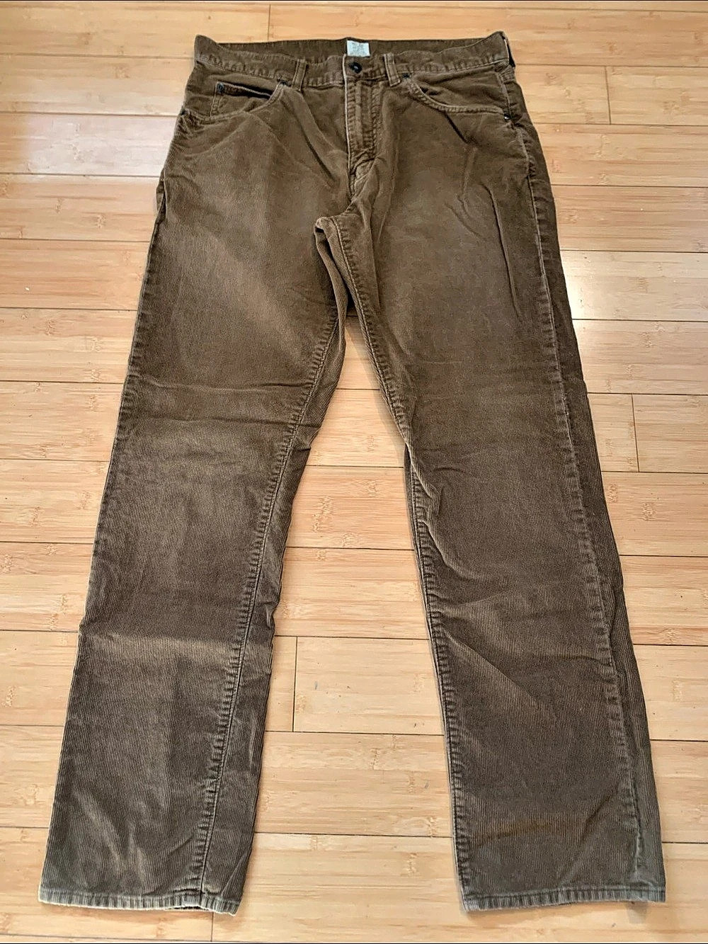 J.Crew 100% Cotton Straight Leg Tan Corduroy Pants sz 33x32 5 pocket jean style